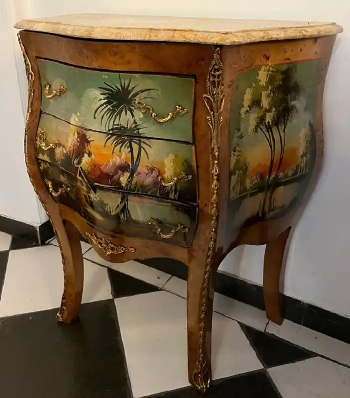Sonderangebot Casa Padrino Barock Kommode Braun / Mehrfarbig / Creme - Handgefertigte Barockstil Nachtkommode mit Marmorplatte und 3 Schubladen - Barock Möbel - Schlafzimmer Möbel im Barockstil