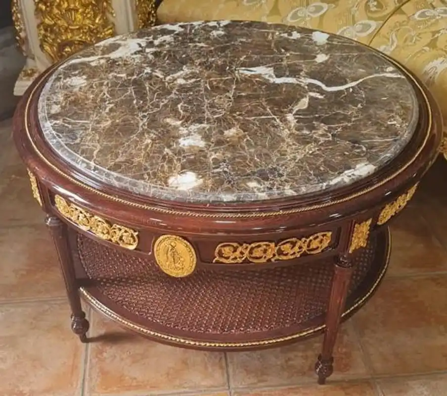 Meistverkauft Casa Padrino Barock Couchtisch mit Marmorplatte Braun / Gold / Grau - Runder Massivholz Wohnzimmertisch im Barockstil - Barockstil Wohnzimmer Möbel - Barock Möbel - Antik Stil Wohnzimmer Möbel