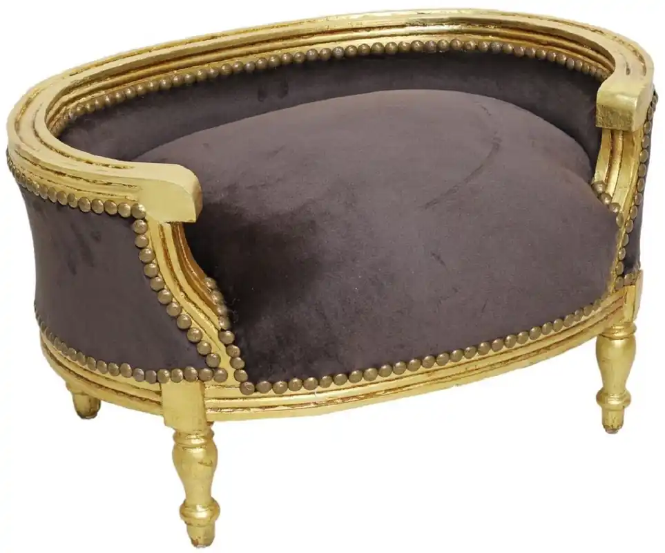 Casa Padrino Barock Hundebett & Katzenbett Braun / Antik Gold - Handgefertigtes Hunde & Katzen Sofa im Barockstil - Barock Hunde & Katzen Möbel - Barock Tiermöbel Zertifiziert