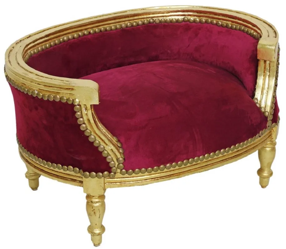 Bestpreis Casa Padrino Barock Hundebett & Katzenbett Bordeauxrot / Antik Gold - Handgefertigtes Hunde & Katzen Sofa im Barockstil - Barock Hunde & Katzen Möbel - Barock Tiermöbel