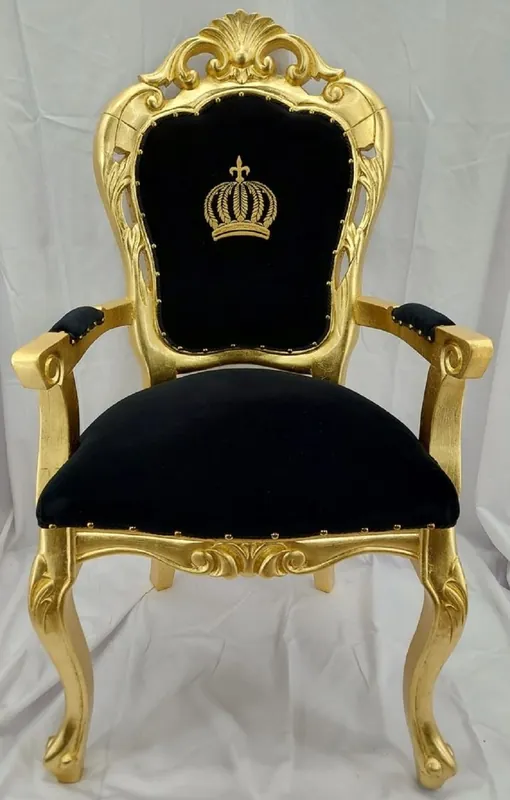 Pompöös by Casa Padrino Luxus Barock Esszimmer Stuhl mit Armlehnen Schwarz / Gold - Pompööser Barock Stuhl designed by Harald Glööckler - Barock Esszimmer Möbel Neue Kollektion