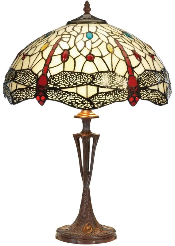 Rabatt Casa Padrino Luxus Tiffany Tischleuchte Mehrfarbig / Braun Ø 40 x H. 60 cm - Runde Tiffany Schreibtischleuchte - Wohnzimmer Deko Leuchte - Scheibtisch Deko Leuchte - Luxus Tiffany Leuchten