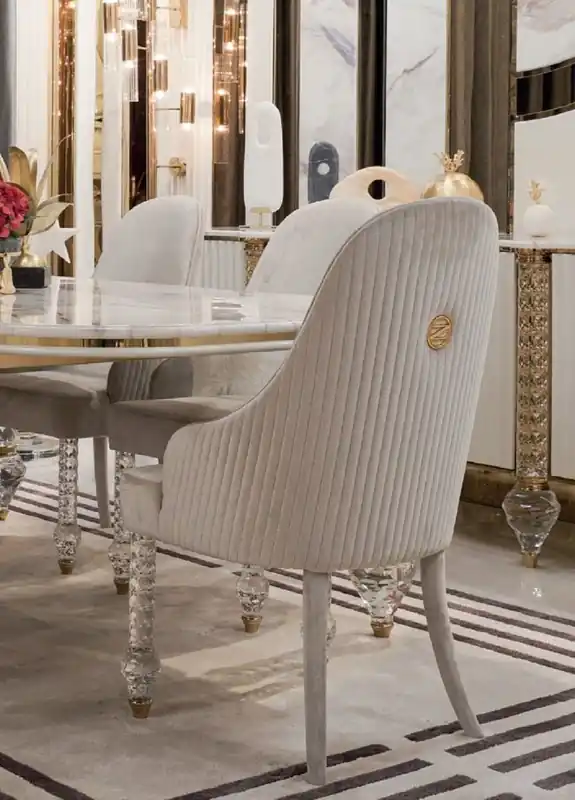 Casa Padrino Luxus Art Deco Esszimmer Stuhl 8er Set Grau / Gold 55 x 60 x H. 100 cm - Esszimmer Möbel - Restaurant Möbel - Art Deco Möbel - Luxus Möbel - Luxus Qualität Jetzt Bestellen