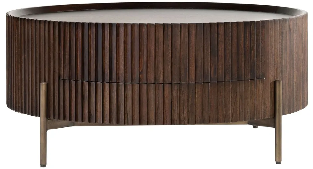 Casa Padrino Luxus Couchtisch Dunkelbraun Ø 90 x H. 40 cm - Runder Wohnzimmertisch mit Schublade - Wohnzimmer Möbel - Massivholz Möbel - Luxus Möbel - Luxus Einrichtung Direktkauf