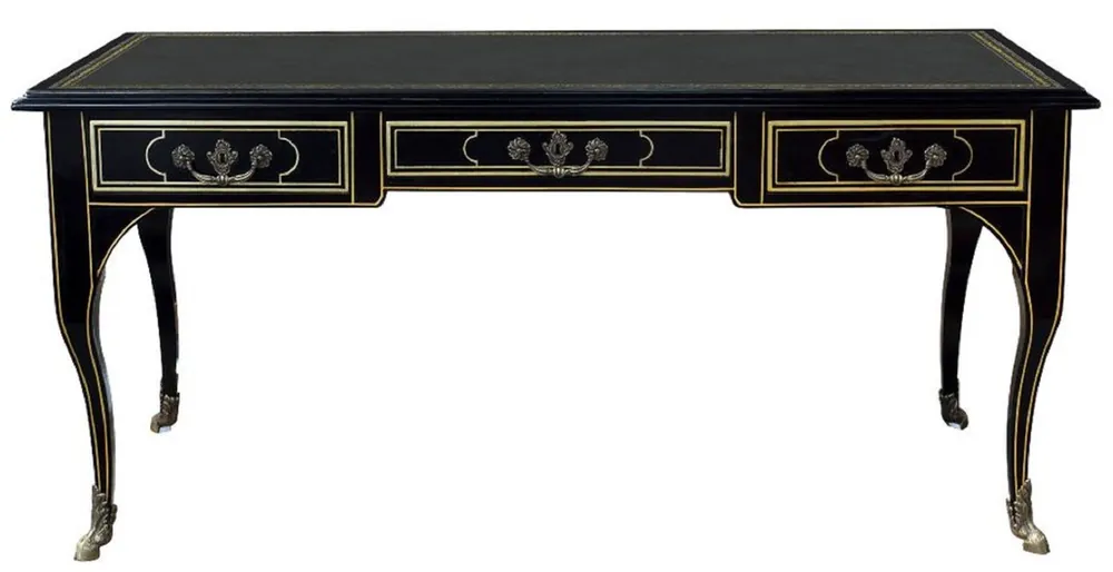 Schneller Versand Casa Padrino Luxus Barock Schreibtisch Schwarz / Gold - Prunkvoller Mahagoni Bürotisch mit 3 Schubladen - Barock Büro Möbel - Luxus Büro Möbel im Barockstil - Edel & Prunkvoll