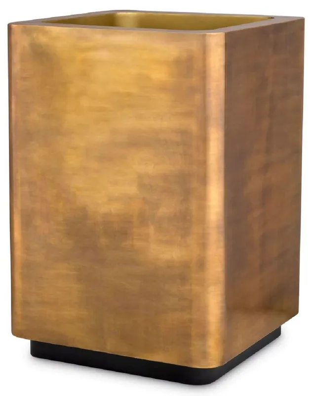 Casa Padrino Luxus Blumentopf Vintage Messing / Schwarz 70 x 70 x H. 100 cm - Edelstahl Pflanzentopf - Wohnzimmer Deko - Büro Deko - Deko Accessoires - Luxus Qualität Billig