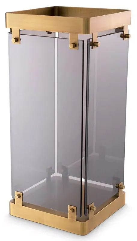 Casa Padrino Luxus Schirmständer Antik Messing / Grau 29,5 x 29,5 x H. 60,5 cm - Metall Regenschirm Ständer mit getöntem Glas - Hotel & Restaurant Accessoires - Luxus Accessoires Angebot