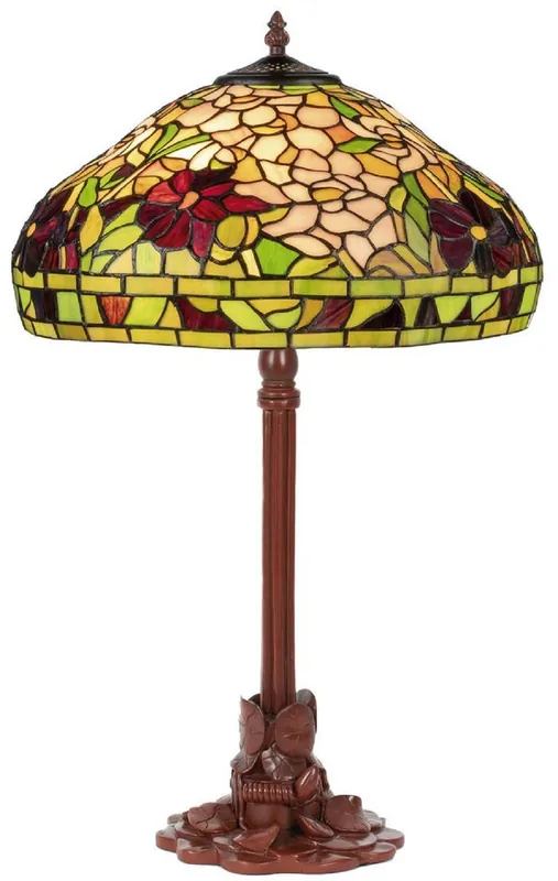 Casa Padrino Luxus Tiffany Tischleuchte Mehrfarbig Ø 40 x H. 61 cm - Tiffany Schreibtischleuchte - Runde Wohnzimmer Deko Leuchte - Scheibtisch Deko Leuchte - Luxus Tiffany Leuchten Preiswert