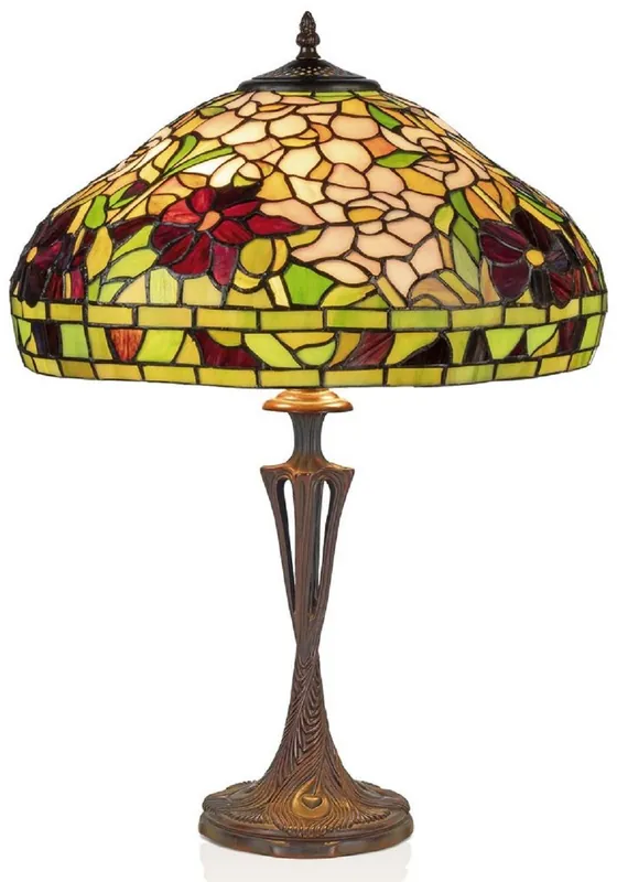 Markenware Casa Padrino Luxus Tiffany Tischleuchte Mehrfarbig Ø 40 x H. 60 cm - Tiffany Schreibtischleuchte - Runde Wohnzimmer Deko Leuchte - Scheibtisch Deko Leuchte - Luxus Tiffany Leuchten