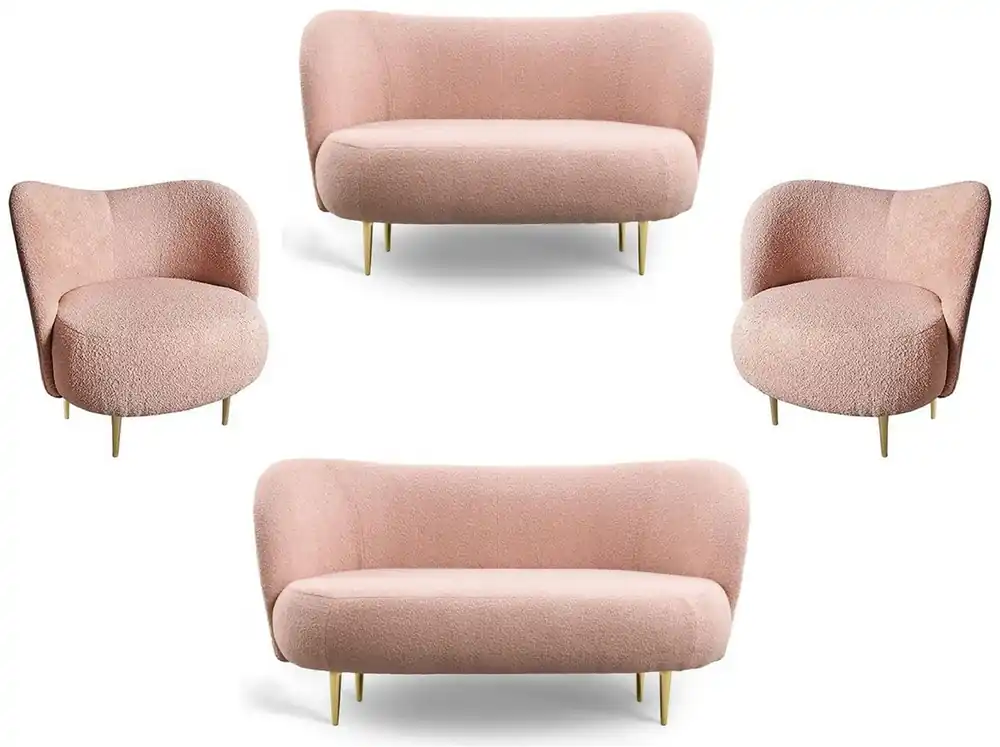 Billig Casa Padrino Luxus Wohnzimmer Set Rosa / Gold - 2 Luxus Sofas mit gebogener Rückenlehne & 2 Luxus Sessel mit gebogener Rückenlehne - Luxus Möbel - Wohnzimmer Möbel - Luxus Einrichtung