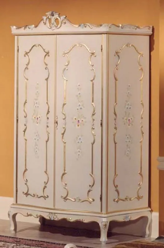 Casa Padrino Luxus Barock Schlafzimmerschrank Elfenbein / Mehrfarbig / Gold - Prunkvoller Barock Kleiderschrank - Luxus Schlafzimmer Möbel im Barockstil - Luxus Qualität - Made in Italy Abverkauf