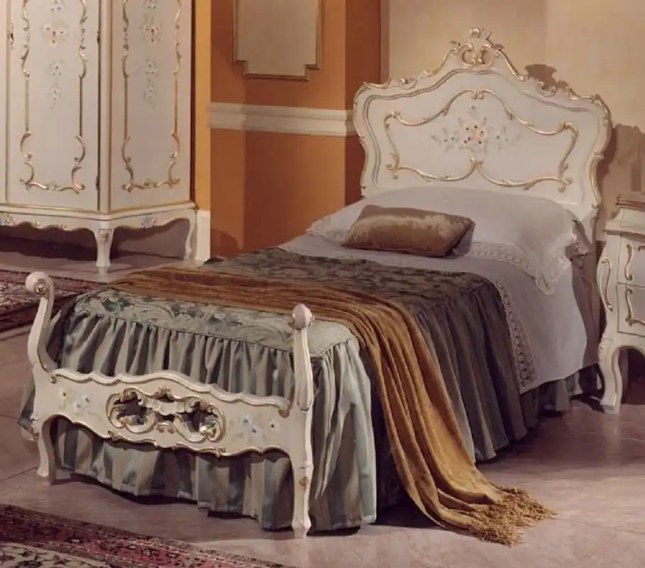 Casa Padrino Luxus Barock Einzelbett Elfenbein / Mehrfarbig / Gold - Prunkvolles Barockstil Massivholz Bett - Luxus Schlafzimmer Möbel im Barockstil - Luxus Qualität - Made in Italy Angebot