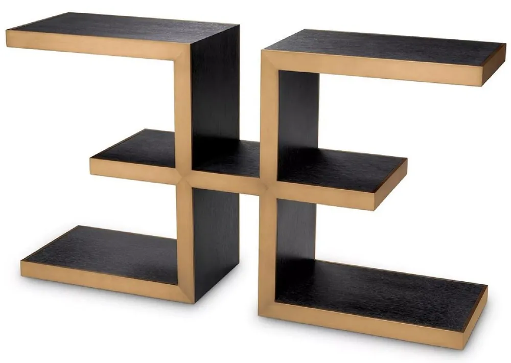Zertifiziert Casa Padrino Luxus Designer Konsole Schwarzgrau / Messing 135 x 35 x H. 75 cm - Rechteckiger Konsolentisch - Wohnzimmer Möbel - Hotel Möbel - Luxus Möbel - Luxus Einrichtung