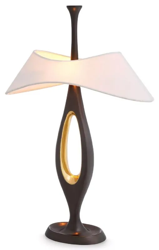 Casa Padrino Luxus Tischleuchte Rotguss / Messing / Weiß 41,5 x H. 63 cm - Messing Schreibtischleuchte mit Lampenschirm - Luxus Tischleuchten - Luxus Leuchten - Luxus Möbel - Luxus Interior Geprüft