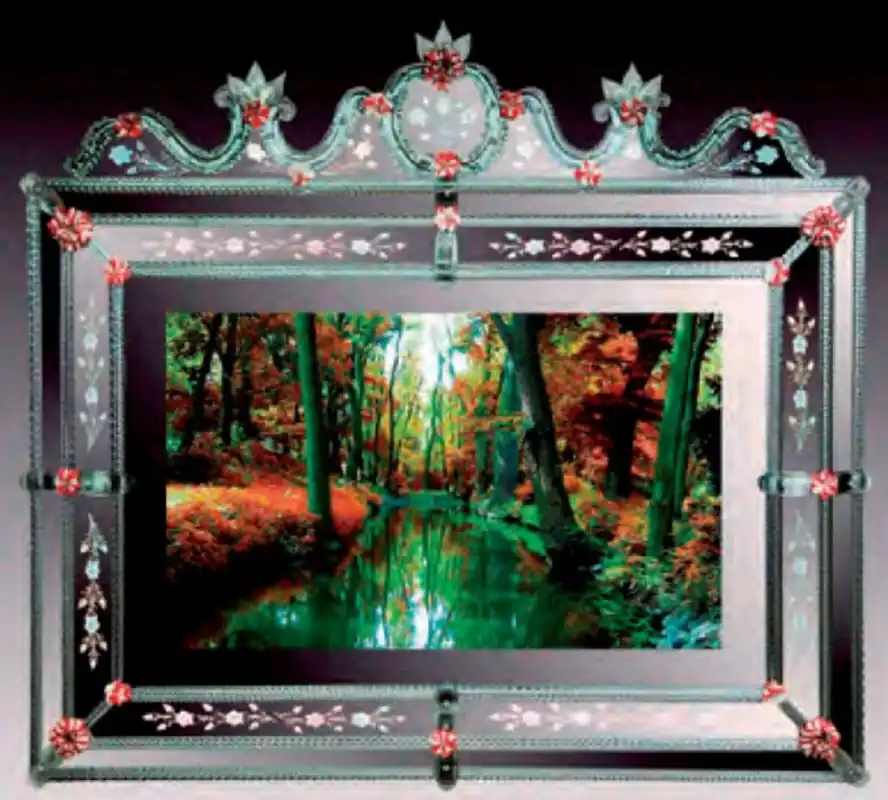 Casa Padrino Luxus Barock Spiegel Grün / Rot - Prunkvoller Wandspiegel im Venezianischen Stil mit integriertem 46 Zoll TV - Hotel Möbel - Barock Möbel - Luxus Möbel im Barockstil - Made in Italy Sichere Zahlung