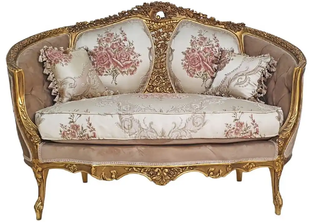 Casa Padrino Barock Sofa Braun / Mehrfarbig / Antik Gold - Prunkvolles Wohnzimmer Sofa im Barockstil - Wohnzimmer Möbel im Barockstil - Barock Möbel - Barock Einrichtung Preisreduziert