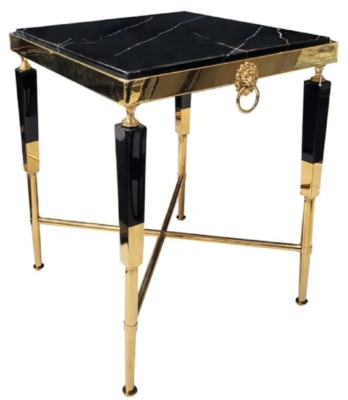 Casa Padrino Luxus Beistelltisch Schwarz / Gold 50 x 50 x H. 60 cm - Quadratischer Tisch mit Kunstmarmor Tischplatte - Luxus Wohnzimmer Möbel - Hotel Möbel - Luxus Einrichtung - Hotel Einrichtung Markenware