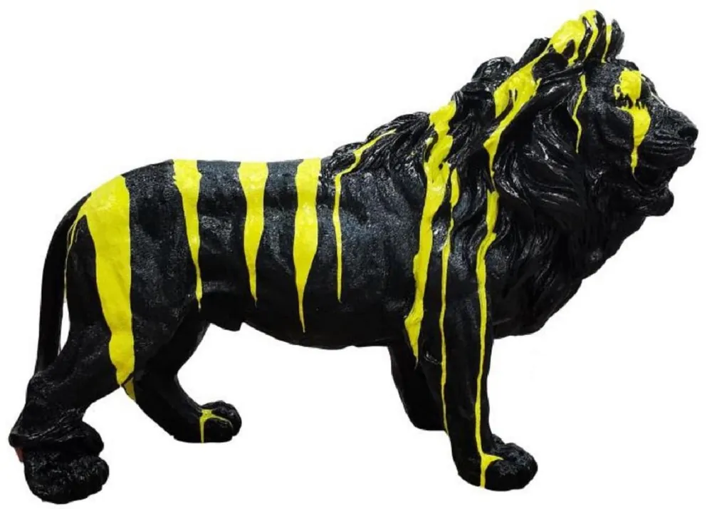 Bestpreis Casa Padrino Luxus Deko Skulptur Löwe Schwarz / Gelb 100 x H. 68 cm - Große Deko Figur - XXL Deko Skulptur - XXL Deko Figur - XXL Tierfigur - Wohnzimmer Deko - Garten Deko - Luxus Deko XXL Figuren