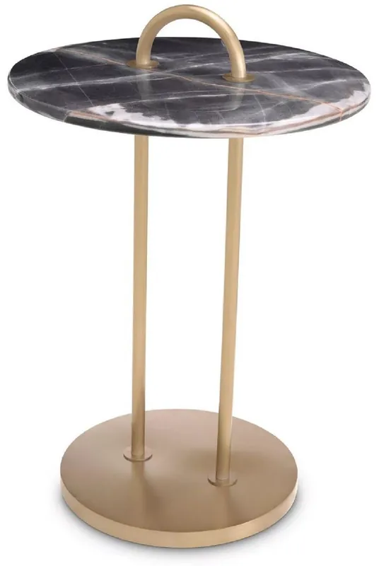Casa Padrino Luxus Beistelltisch Messing / Schwarz Ø 38,5 x H. 58 cm - Runder Tisch mit Marmorplatte und Tragegriff - Wohnzimmer Möbel - Luxus Möbel - Wohnzimmer Einrichtung - Luxus Qualität Neuheit