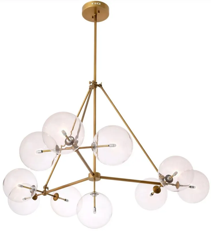 Casa Padrino Luxus Halogen Kronleuchter Antik Messing Ø 140 x H. 90 cm - Wohnzimmer Kronleuchter mit runden Glas Lampenschirmen - Hotel Kronleuchter - Restaurant Kronleuchter - Luxus Qualität Direktkauf