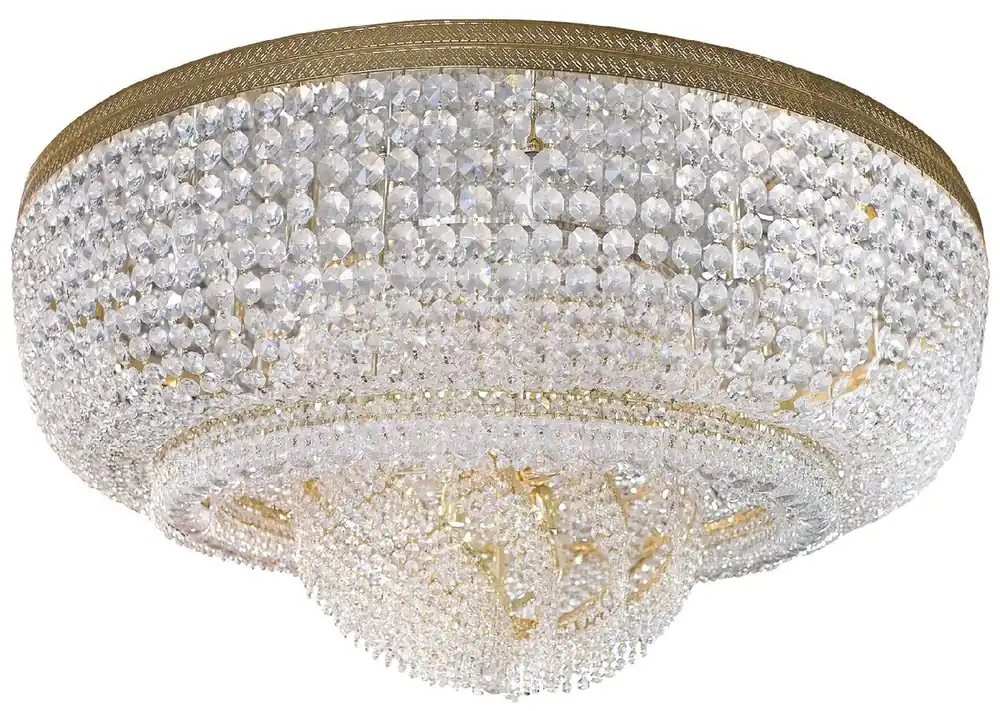 Casa Padrino Luxus Barock Kristall Deckenleuchte Gold Ø 120 cm - Runde Barockstil Deckenlampe - Barock Wohnzimmer Decken Kronleuchter - Barock Leuchten - Barock Möbel - Edel & Prunkvoll Must-Have