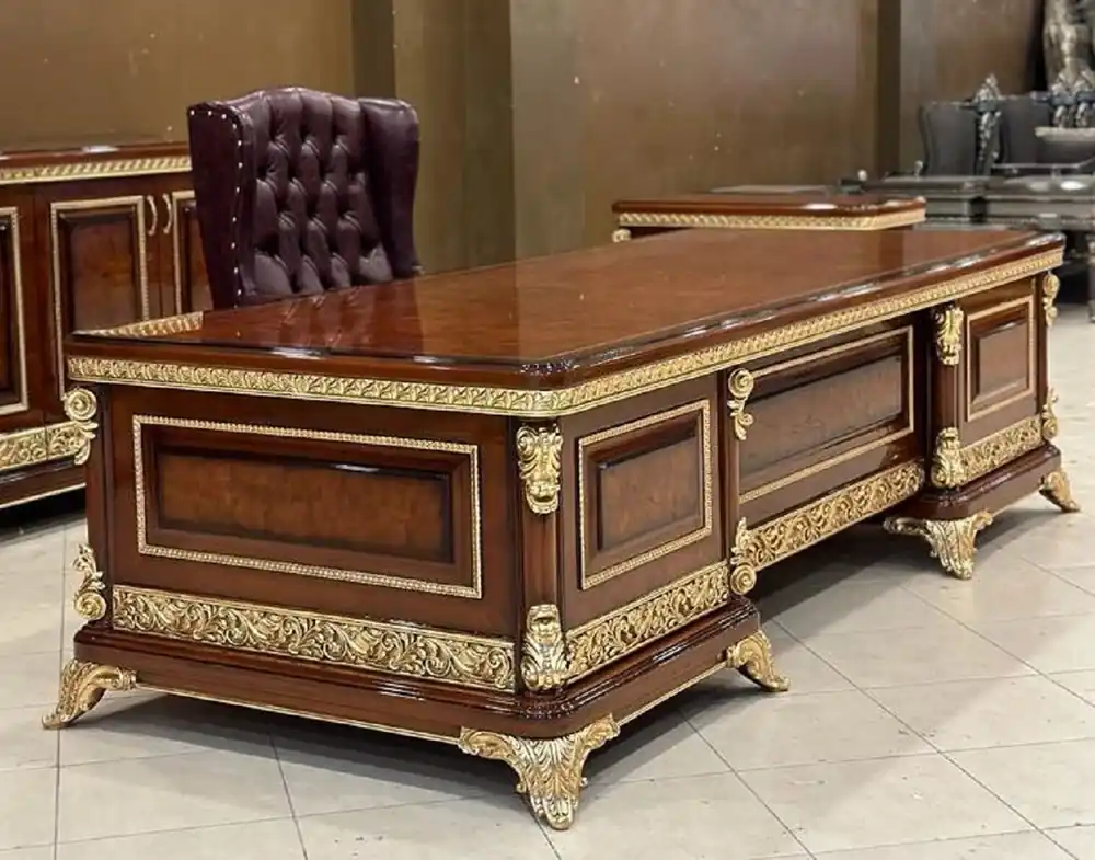 Super-Preis Casa Padrino Luxus Barock Schreibtisch Braun / Gold - Prunkvoller Massivholz Bürotisch - Luxus Büro Möbel im Barockstil - Barock Möbel - Barock Büro Einrichtung - Edel & Prunkvoll