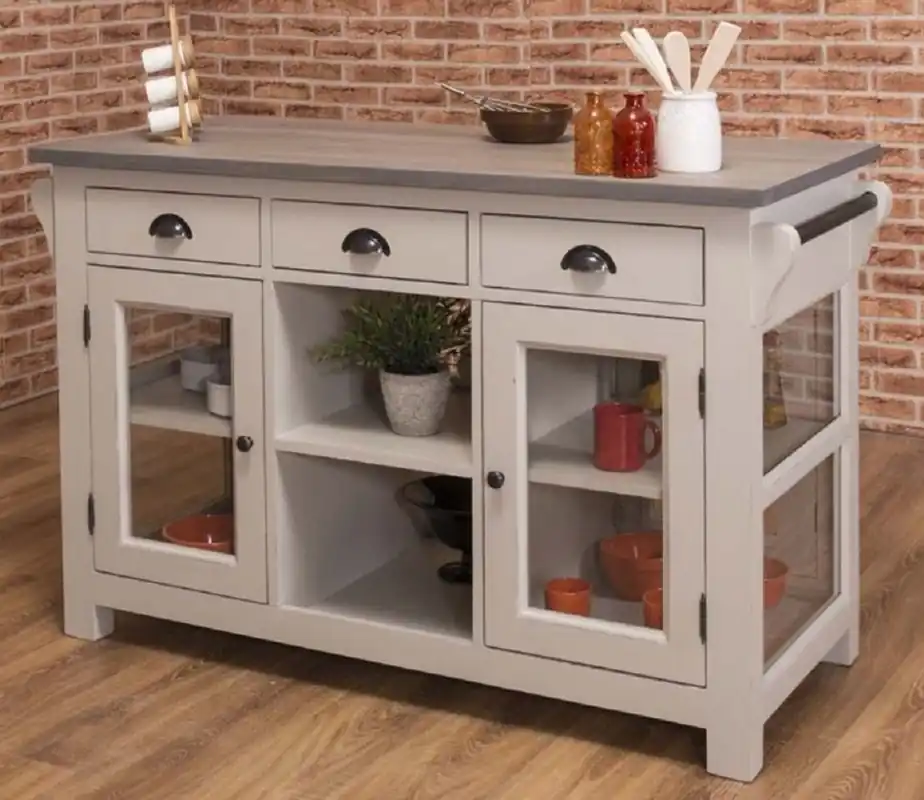 Casa Padrino Landhausstil Kücheninsel Grau 135 x 65 x H. 90 cm - Massivholz Küchenschrank - Landhausstil Massivholz Küchen Möbel - Massivholz Esszimmer Möbel im Landhausstil Highlight