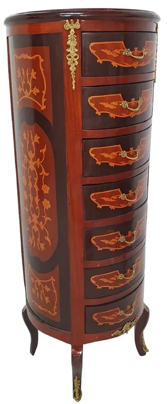 Casa Padrino Barock Kommode mit 7 Schubladen Braun / Gold - Runder Massivholz Schrank im Barockstil - Wohnzimmer Möbel im Barockstil - Barock Möbel - Barock Einrichtung Top-Seller