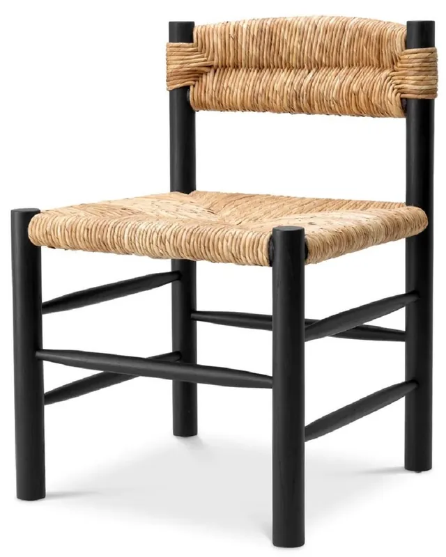 Neuheit Casa Padrino Luxus Esszimmer Stuhl Schwarz / Naturfarben 54 x 62,5 x H. 80,5 cm - Massivholz Küchen Stuhl - Esszimmer Möbel - Luxus Möbel - Esszimmer Einrichtung - Luxus Einrichtung