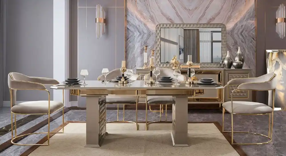 Casa Padrino Luxus Art Deco Esszimmer Stuhl 6er Set Grau / Gold 60 x 58 x H. 92 cm - Esszimmer Möbel - Restaurant Möbel - Art Deco Möbel - Luxus Möbel - Luxus Qualität Neuheit