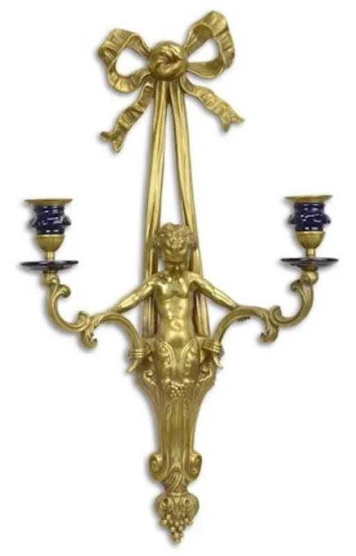Nur Heute Casa Padrino Luxus Barock Wand Kerzenhalter Gold / Blau 30,2 x H. 54,6 cm - Prunkvoller Bronze Kerzenhalter im Barockstil - Barock Deko Accessoires - Barock Möbel - Barock Interior