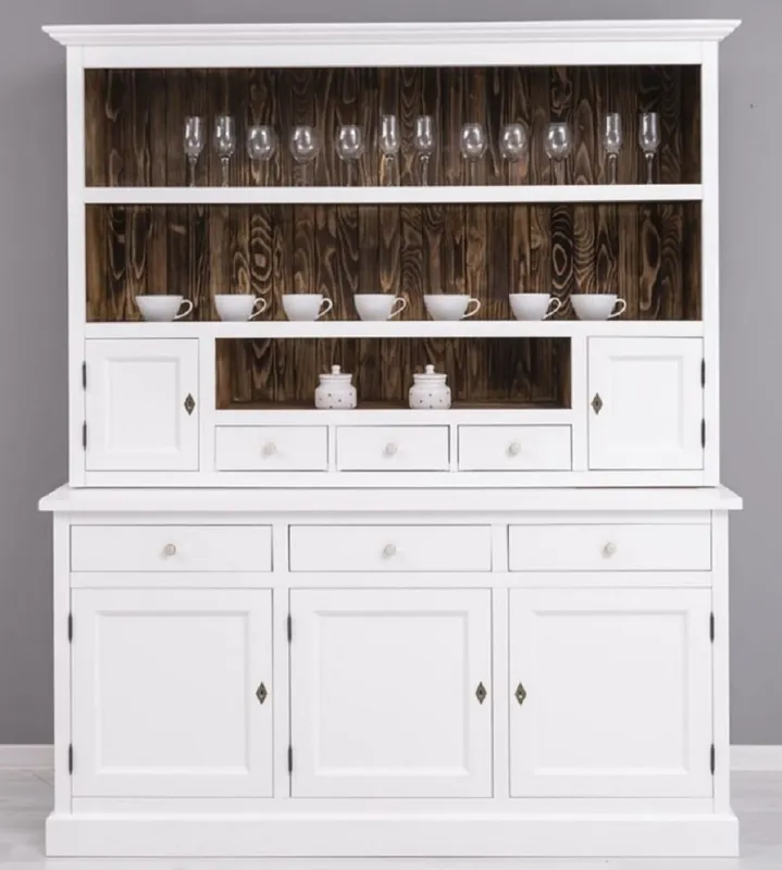 Heißes Angebot Casa Padrino Landhausstil Esszimmerschrank Weiß / Dunkelbraun 179 x 50 x H. 210 cm - Massivholz Küchenschrank - Esszimmer Möbel im Landhausstil - Landhausstil Esszimmer Einrichtung