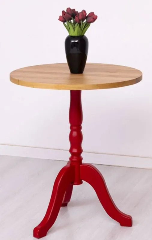 Casa Padrino Landhausstil Esstisch Naturfarben / Rot Ø 70 x H. 78 cm - Runder Massivholz Küchentisch - Esszimmer Möbel im Landhausstil - Massivholz Esszimmer Möbel - Landhausstil Möbel Schneller Versand