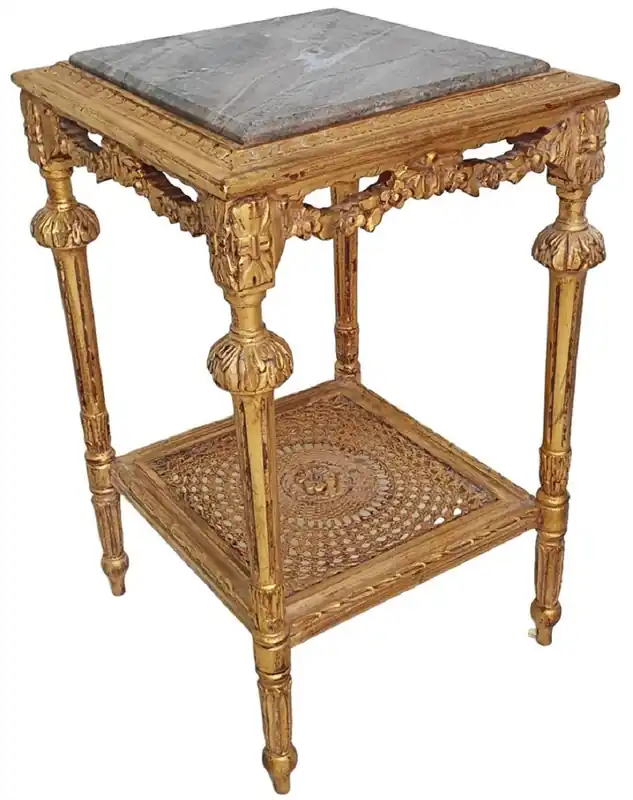 Rabatt Casa Padrino Barock Beistelltisch Antik Gold / Grau - Prunkvoller Antik Stil Massivholz Tisch mit Marmorplatte - Wohnzimmer Möbel im Barockstil - Barock Möbel
