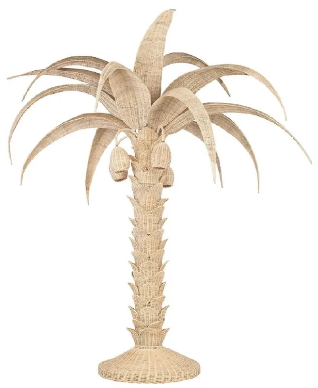 Casa Padrino Luxus Stehleuchte Palme Naturfarben Ø 260 x H. 280 cm - Rattan Stehlampe im Palmen Design - Wohnzimmer Stehleuchte - Luxus Leuchten - Luxus Stehleuchten Markenprodukt