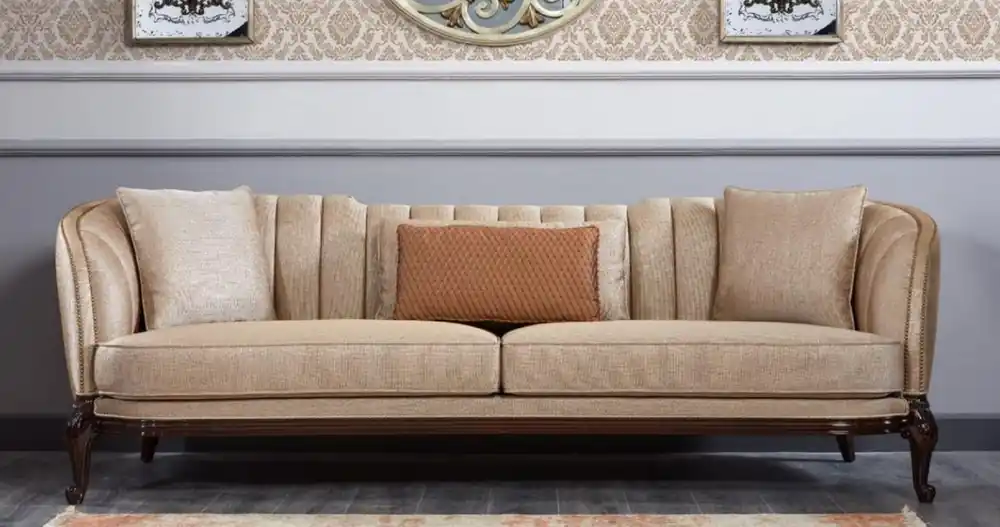Casa Padrino Luxus Barock Sofa Beige / Dunkelbraun - Prunkvolles Wohnzimmer Sofa - Barockstil Wohnzimmer Möbel - Luxus Möbel im Barockstil - Barock Einrichtung - Edel & Prunkvoll Direktkauf
