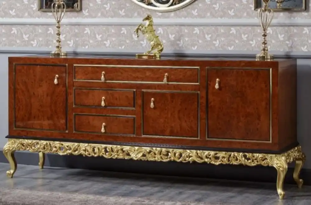 Markenprodukt Casa Padrino Luxus Barock Sideboard Braun / Schwarz / Gold - Prunkvoller Massivholz Schrank mit 3 Türen und 3 Schubladen - Luxus Möbel im Barockstil - Barock Möbel - Edel & Prunkvoll