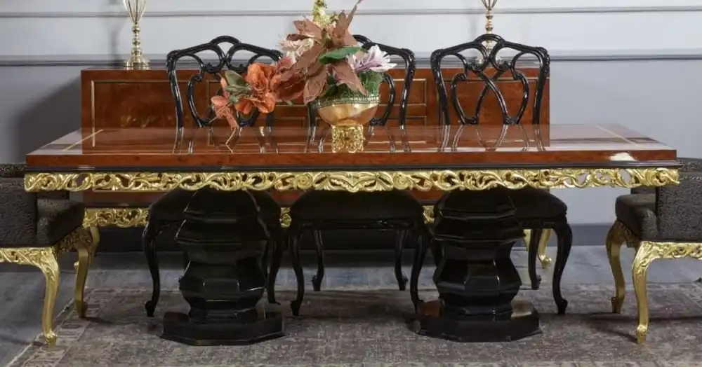 Casa Padrino Luxus Barock Esstisch Braun / Schwarz / Gold - Handgefertigter Massivholz Esszimmertisch - Luxus Esszimmer Möbel im Barockstil - Barock Möbel - Barock Einrichtung Beliebt