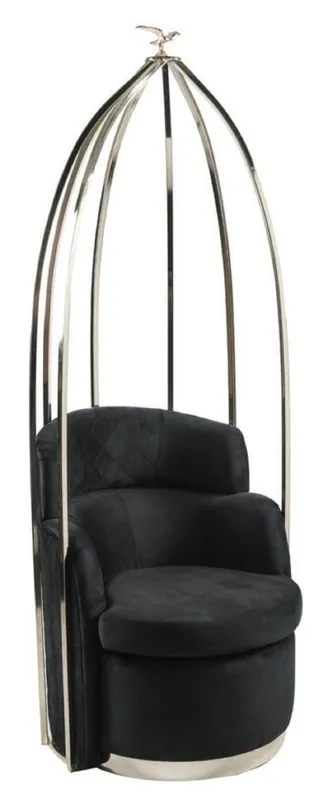 Casa Padrino Luxus Sessel Schwarz / Silber 86 x 56 x H. 213 cm - Wohnzimmer Sessel - Hotel Sessel - Wohnzimmer Möbel - Hotel Möbel - Luxus Möbel - Luxus Einrichtung Nur Heute