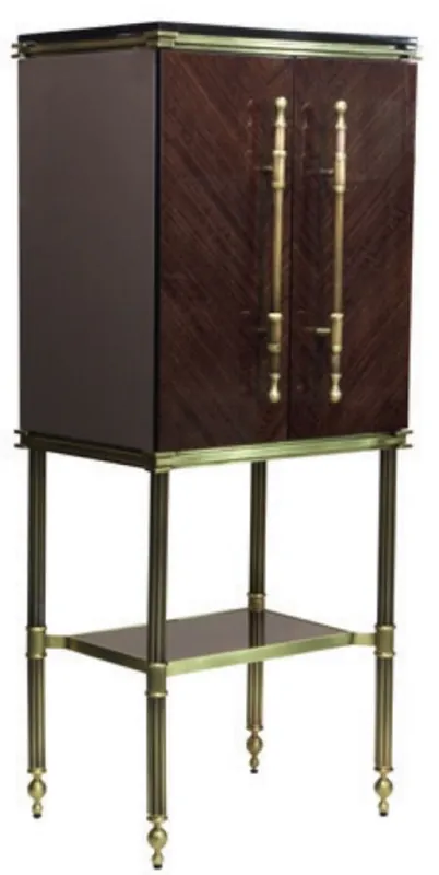 Casa Padrino Luxus Barschrank Dunkelbraun Hochglanz / Matt Gold 82 x 52 x H. 162 cm - Weinschrank mit 2 Türen - Wohnzimmer Möbel - Bar Möbel - Hotel Möbel - Luxus Kollektion Solange Der Vorrat Reicht