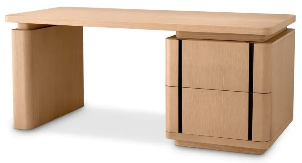 Casa Padrino Luxus Massivholz Schreibtisch Naturfarben / Bronze 180 x 80 x H. 76 cm - Bürotisch - Computertisch - Büro Möbel - Luxus Möbel - Luxus Einrichtung - Büro Einrichtung - Luxus Qualität Bestpreis