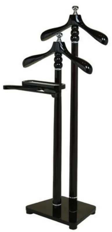Schneller Versand Casa Padrino Luxus Doppel Dressboy Schwarz / Silber 50 x 44 x H. 126 cm - Kleiderständer - Garderobenständer - Stummer Diener - Schlafzimmer Accessoires - Hotel Accessoires