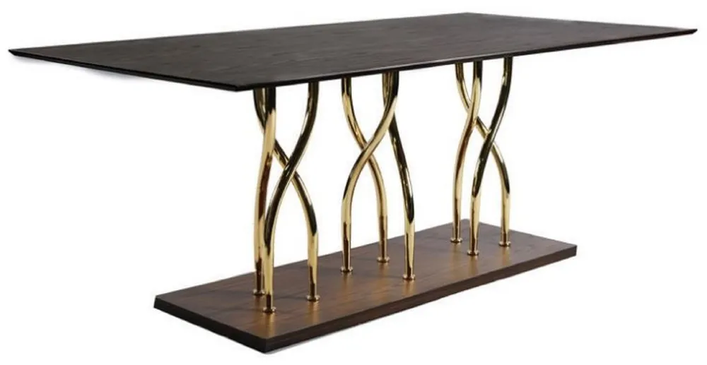 Casa Padrino Luxus Esstisch Dunkelbraun / Gold 200 x 100 x H. 78 cm - Rechteckiger Massivholz Küchentisch mit Metallbeinen - Esszimmer Möbel - Küchen Möbel - Luxus Möbel - Luxus Einrichtung Preisknaller