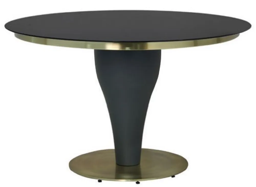 Sofort Bestellen Casa Padrino Luxus Esstisch Schwarz / Gold Ø 110 x H. 75 cm - Runder Küchentisch mit Glasplatte - Esszimmer Möbel - Küchen Möbel - Luxus Möbel - Luxus Einrichtung