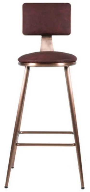 Casa Padrino Luxus Barstuhl Weinrot / Kupfer 44 x 44 x H. 104 cm - Gepolsterter Barhocker mit edlem Kunstleder - Bar Möbel - Luxus Möbel Preisreduziert