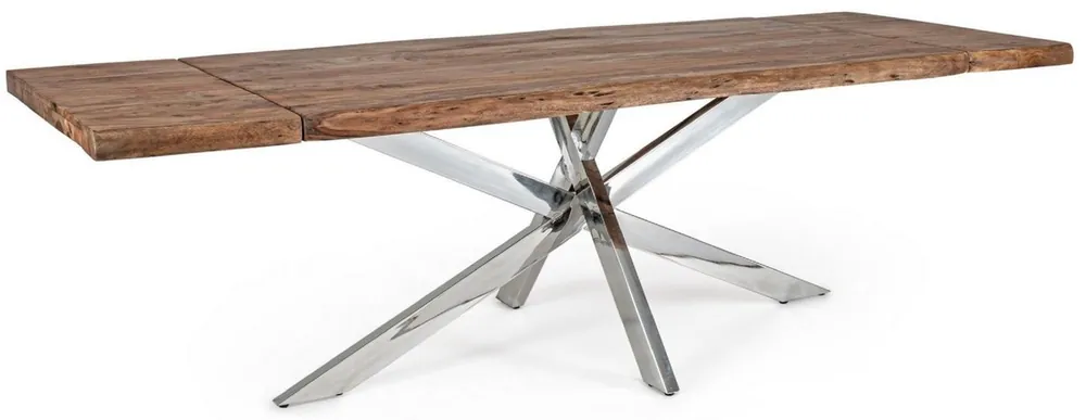 Highlight Casa Padrino Luxus Esstisch Braun / Silber 180-260 x 90 x H. 77 cm - Ausziehbarer Küchentisch mit Massivholz Tischplatte und Edelstahl Beinen - Esszimmer Möbel - Küchen Möbel - Luxus Möbel