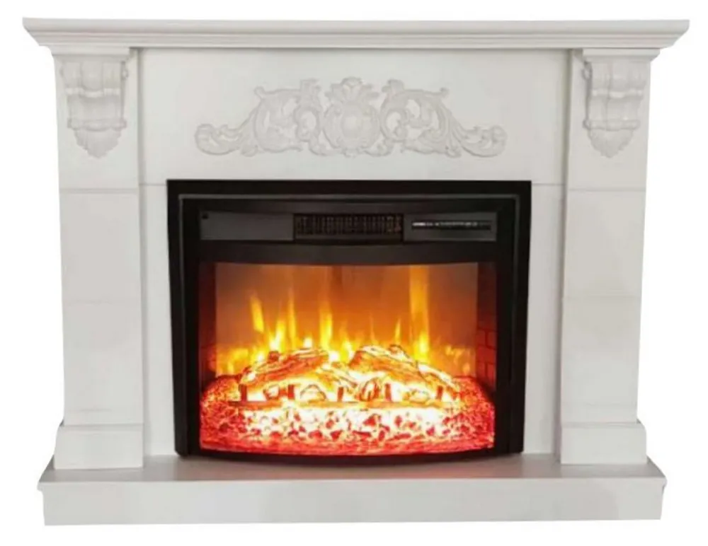 Neu Im Sortiment Casa Padrino Barock Elektrokamin Weiß / Schwarz 120 x 33 x H. 104 cm - Wohnzimmer Deko Kamin mit Fernbedienung - Wohnzimmer Möbel im Barockstil - Barock Möbel - Barock Elektro Kamine