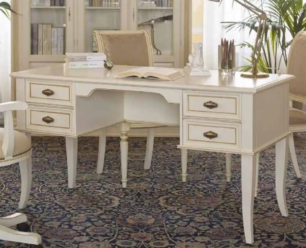 Casa Padrino Luxus Barock Sekretär mit 4 Schubladen Creme / Gold - Handgefertigter Schreibtisch im Barockstil - Barock Büro Möbel - Luxus Möbel im Barockstil - Luxus Qualität - Made in Italy Knallerangebot