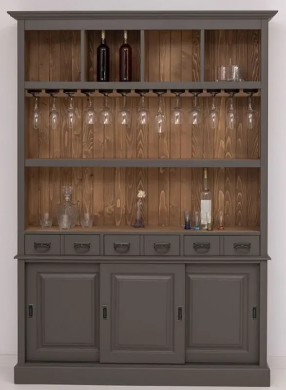 Casa Padrino Landhausstil Massivholz Barschrank Dunkelgrau / Braun 151 x 36 x H. 210 cm - Massivholz Weinschrank im Landhausstil - Massivholz Bar Möbel - Landhausstil Bar Möbel Nur Heute