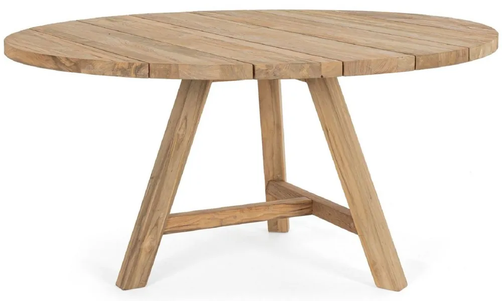 Nur Heute Casa Padrino Luxus Gartentisch Naturfarben Ø 150 x H. 75 cm - Runder Garten Esstisch aus recyceltem Teakholz - Teakholz Garten Möbel - Luxus Garten Möbel